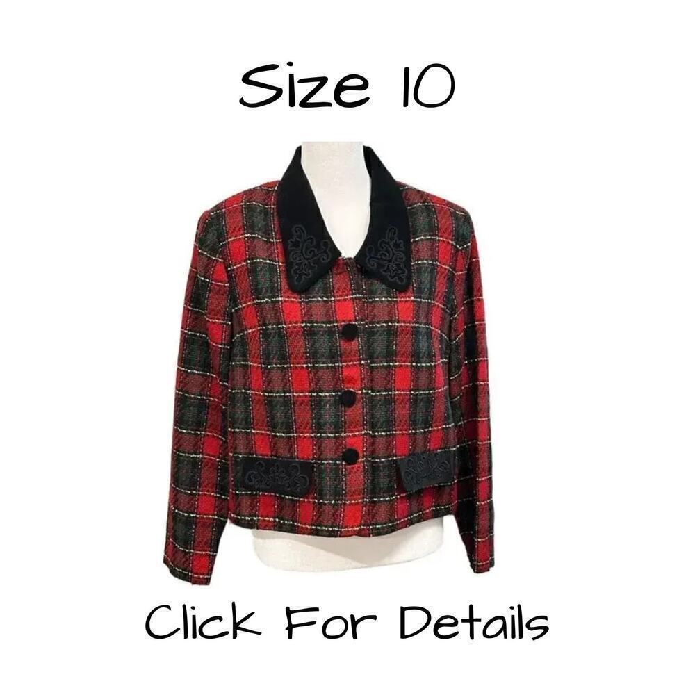 Plaza South Women’s Red Plaid Blazer Jacket Size 10 Vintage Tailored